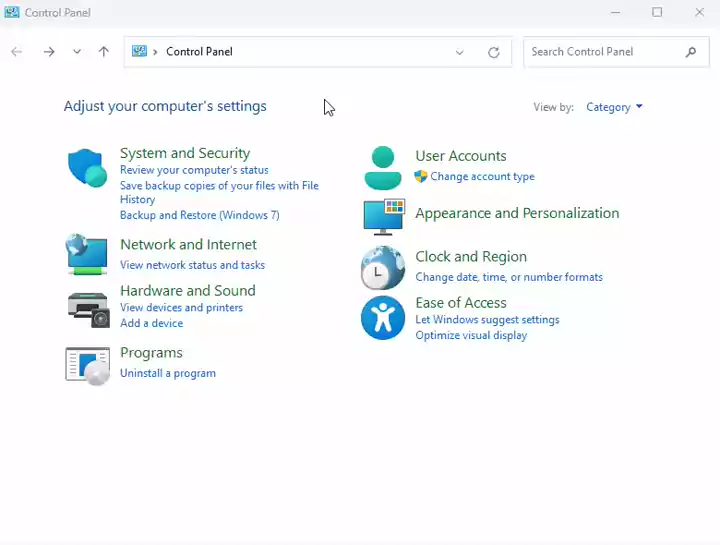 Uninstalling via Control Panel